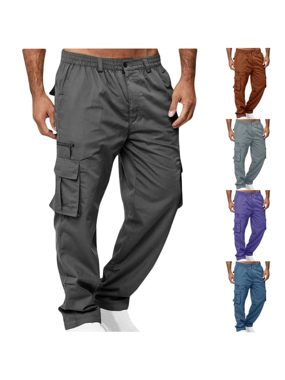 Mens Zipper Pocket Pants Cargo Lightweight 0 Elastic Waist Workout Pantalones Gifts for Men Trendy Athletic Trousers for Men