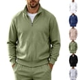 thumbnail image 1 of Vetsdori Mens Zipper Shirts Winter Pockets Sport Long Sleeve Waffle Stand up Collar Stylish Plain Tops for Men, 1 of 7