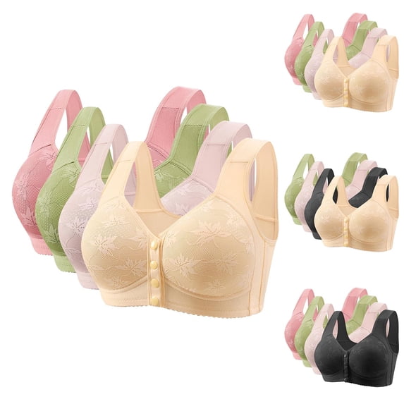 Vetsdori No Wire Everyday Bras for Women Front Closure Soft Bralette Push up,4 Pack No Padding Large Bust Bras Womens Bras Lace