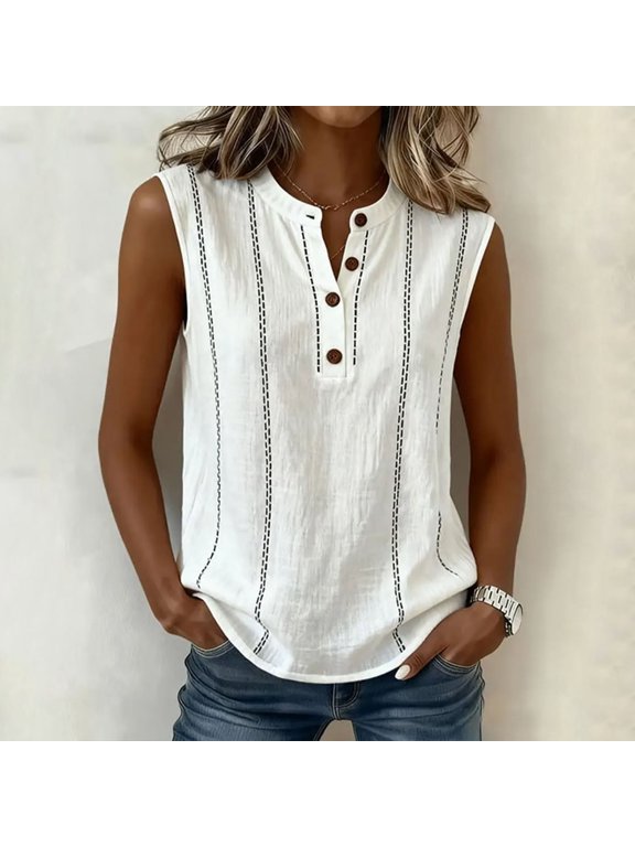 White Shirts for Women Nylon Button up Pullover Summer Loose Sleeveless Tank Tops,Solid Color Lightweight Womens Tops Work