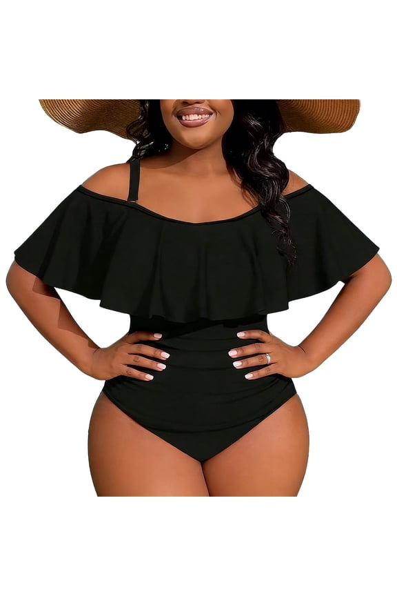 One Piece Bathing Suits for Women Tankini Swimwear Plus Size Solid Color Tummy Control Padded,Strap Ruffle Womens Swimsuits Casual