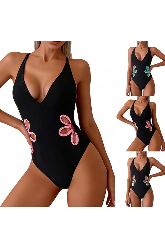 One Piece Swim Suits for Women Bikini Swimwear Racerback Vacation Padded,Floral Print Outfits Womens Bath Suits