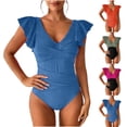 thumbnail image 1 of Vetsdori One Piece Swim Suits for Women Ruffled Strap Swimwear Tummy Control Tankini Solid Color Vacation,Outfits Ladies Bath Suits, 1 of 7