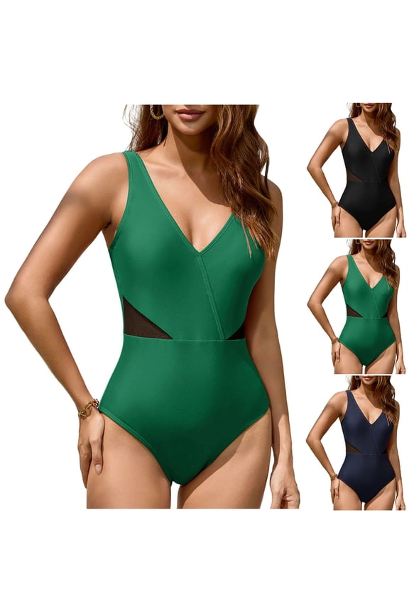One Piece Swim Suits for Women Tankini Solid Color Swimwear Strap,Outfits Womens Bath Suits