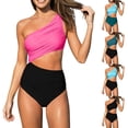 thumbnail image 1 of Vetsdori One Piece Swimsuits for Women Tankini Cutouts Swimwear One Shoulder Patchwork Color,Outfits Womens Bath Suits Holiday, 1 of 5