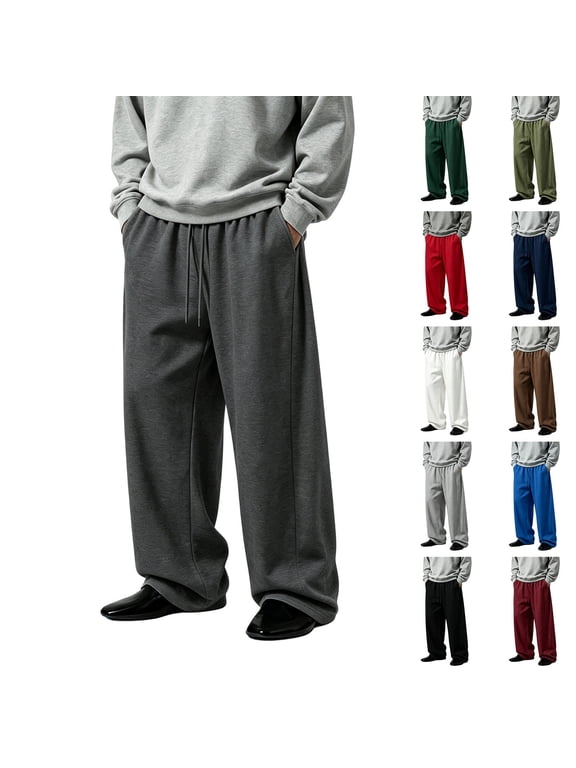 Open Bottom Breathable Pants for men Sport Athletic Pockets Wide Leg Stylish Drawstring Elastic Waist Mens Sports Pants Pantalones