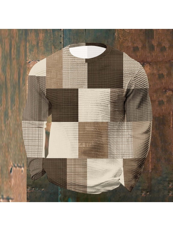 Outdoor T-Shirts for Men Winter Waffle Long Sleeve Pullover Big and Tall Casual Vintage Crew Neck Mens Shirts Graphic