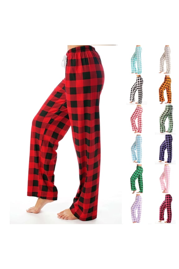 PJS Pajamas Pants for Women Checkered Sleepwear Casual Plus Size Spring Summer Plaid Lightweight Womens Sleep Pants Elastic Waist,Pink