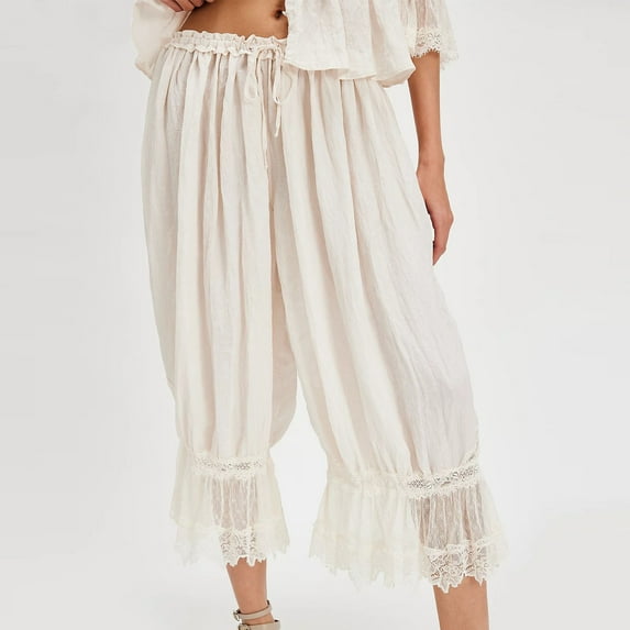 Vetsdori Pajamas Pants for Women Fashion Soft Pj Bottoms Sleep Pants Lace,Wide Leg Solor Color Womens Lounge Pants Home