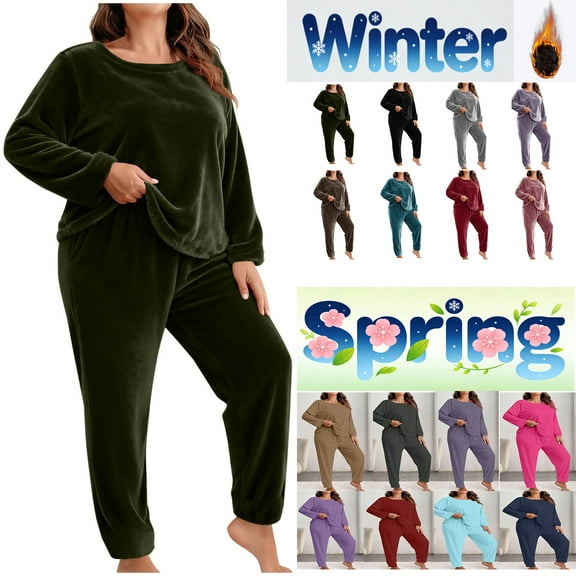 Vetsdori Womens Plus Size Pajamas Sets Nightwear Sleepwear Home Long Sleeved Tops and Pants Pajamas for Women Lightweight