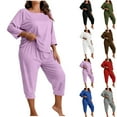 thumbnail image 1 of Vetsdori Plus Size Pajamas Sets for Women Long Sleeved PJS Soft Sets Nightwear,Spring Summer Sleepwear Plain Womens PJ Sets, 1 of 6