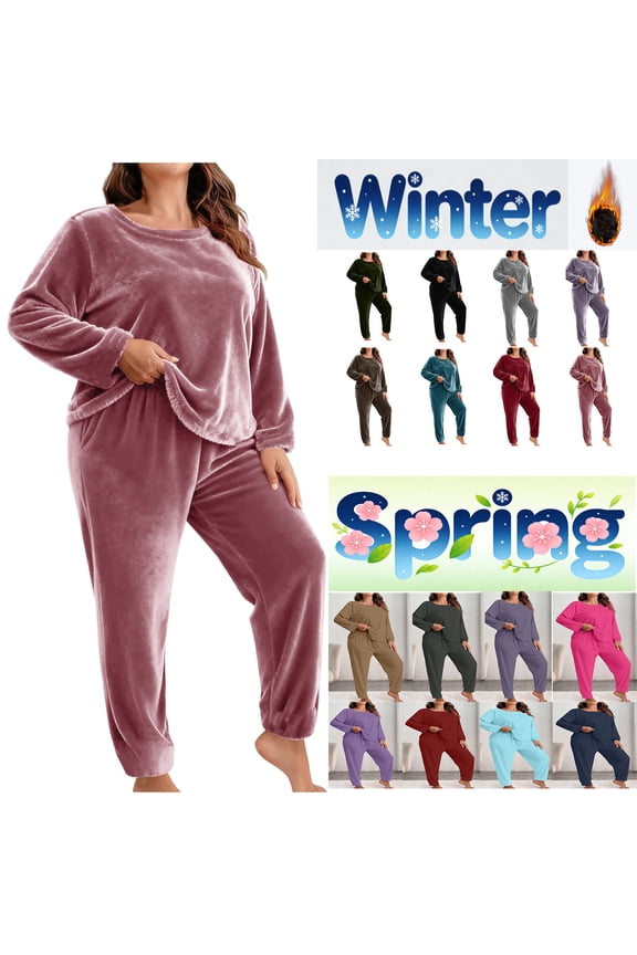Womens Plus Size Pajamas Sets Nightwear Long Sleeved Tops and Pants,Loungewear Pajamas for Women 2 Pieces