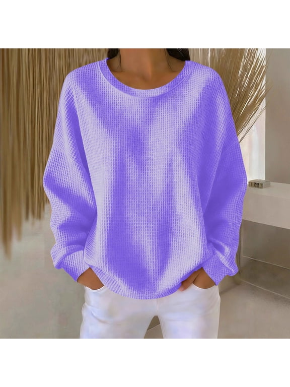 Plus Size Shirts for Women Fashion Outdoor Pullover Waffle Long Sleeve Crew Neck Womens tops Casual