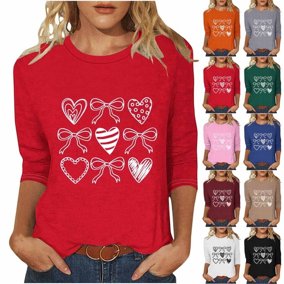 Vetsdori Plus Size Tops for Women Valentine Gifts for Girlfriend Pullover 3/4 Sleeve Casual,Graphic Crew Neck Cute Ladies T-shirts Fashion