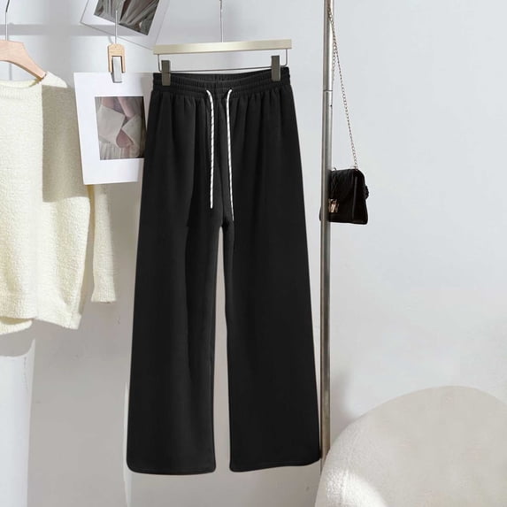 Vetsdori Pockets Pajamas Pants for Women Sleep Pants Pj Bottoms Holiday Sleepwear Wide Leg Elastic Waist Womens Lounge Pants Solor Color,Black
