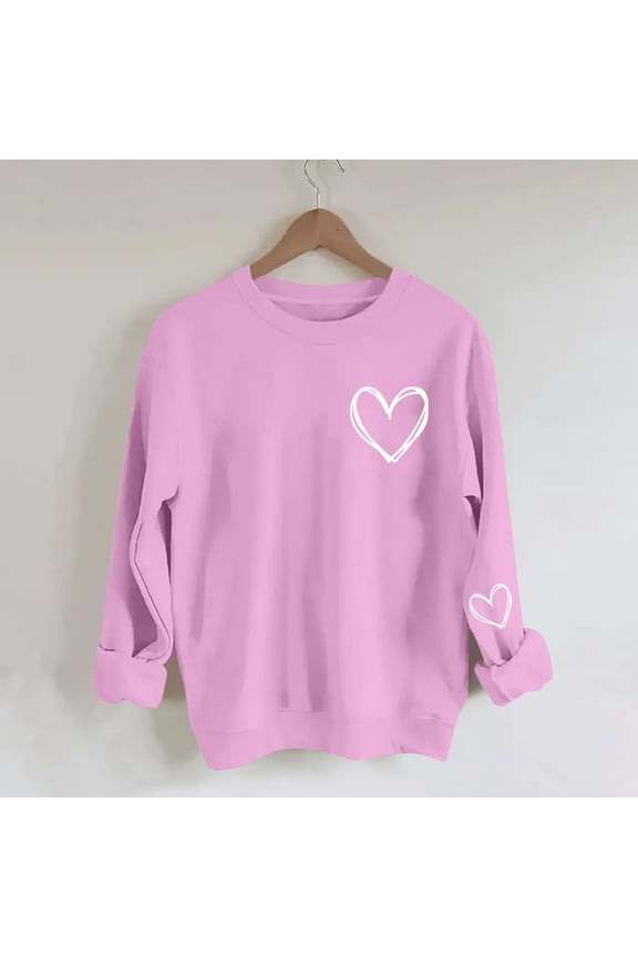 Womens Valentine Sweatshirts Valentine's Days Tops Pullover, Crew Neck Love Heart Sweatshirts for Women Pink