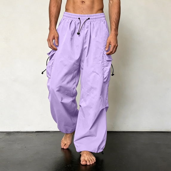 Vetsdori Quick Dry Cargo Pants with Pockets for Men Relaxed fit Elastic Waist Pants Loose Outdoor Hiking Streetwear Solid Color Baggy Wide Leg Pants