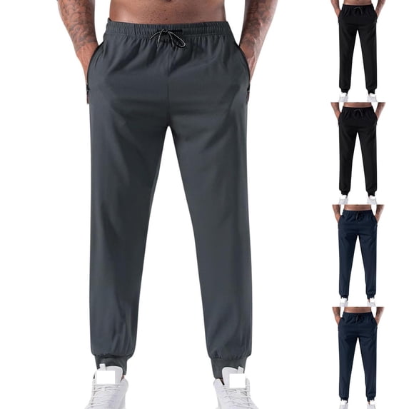 Vetsdori Quick Dry Pants for Men Sport Breathable Pockets Athletic Joggers Elastic Waist Ice Silk Trendy Mens Track Pants Drawstring
