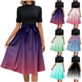 thumbnail image 1 of Vetsdori Short Sleeve Midi Dresses for Women Red Gradient Sundress Party Wrap Casual Pleated,Beach High Neck Ladies Dress Summer, 1 of 7