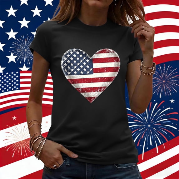 Vetsdori Short Sleeve Shirts for Women Red White and Blue Patriotic Pullover Casual July 4th,Summer Independence Day Fashion USA Years Anniversary Womens Tops Graphic