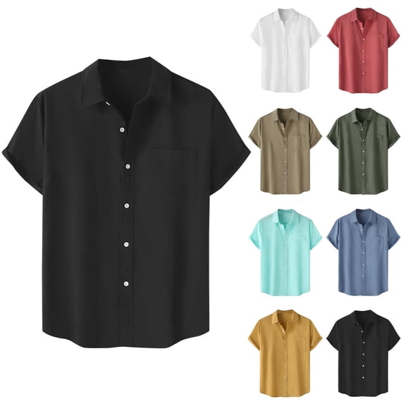 Vetsdori Short Sleeve Shirts for Men Polo Collar Dress Shirts Summer Button up Hawaiian Work Gift for Men Casual Mens T-Shirts