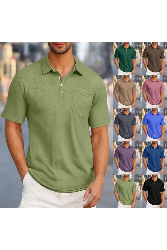 Short Sleeve Shirts for Men Polo Pockets Pullover Summer Summer Work Casual Gift for Men Button up Mens T-Shirts Plain
