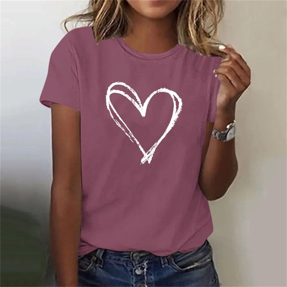 Vetsdori Short Sleeve Shirts for Women Graphic Pullover Young Adult Cotton Gifts for Her Blouses Holiday Cute,Valentines Workout Ladies Tops Summer