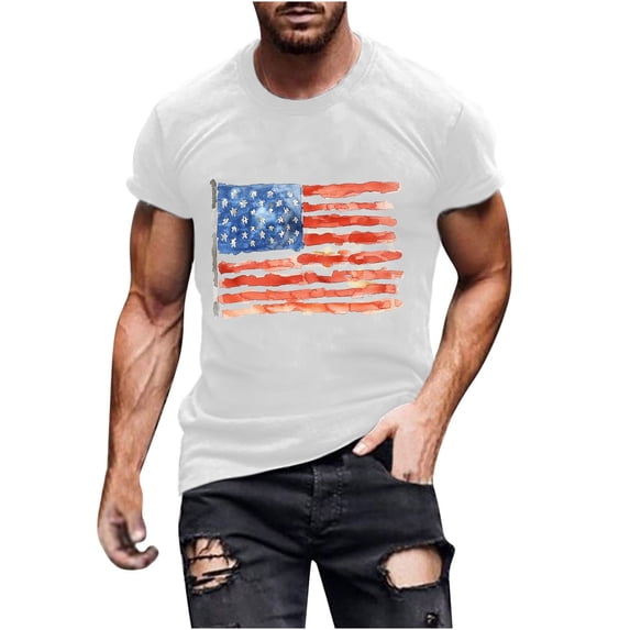 Vetsdori Short Sleeve Tshirts for Men Summer Red White and Blue Pullover Patriotic Independence Day Shirts American Flag,Outdoor 4th of July Mens Tops Crew Neck