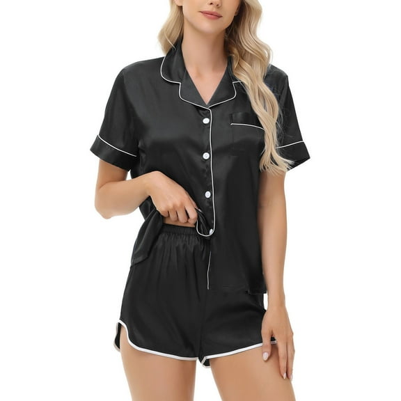 Vetsdori Shorts & Top Pajamas Sets for Women Button up Casual Homewear Pockets Lightweight Sleepwear 2 Pieces Holiday Womens Pajamas Crew Neck