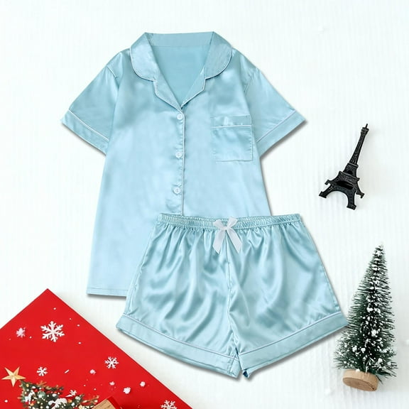 Vetsdori Shorts & Top Pajamas Sets for Women Pockets Soft Homewear Casual Collared Sleepwear 2 Pieces Holiday Womens Pajamas