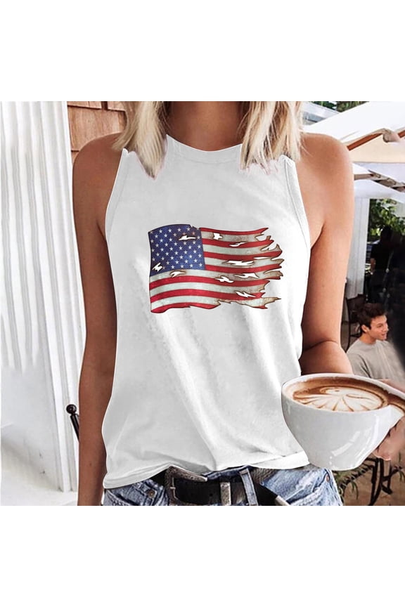 Sleeveless Clothes for Women Summer Work Tshirts July 4th Casual Camisole Undershirts Red White and Blue Fashion Juniors Tops Independence Day