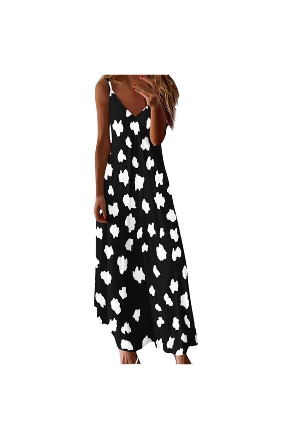 Sleeveless Maxi Dresses for Women Beach Summer Slip Dress Casual Graphic Black Tank,Outfits V-Neck Juniors Dress Sundress