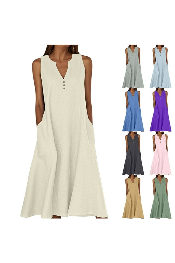 Sleeveless Maxi Dresses for Women Cotton Linen Sundress Summer Party,Casual Slip Dress Solid Color Juniors Dress