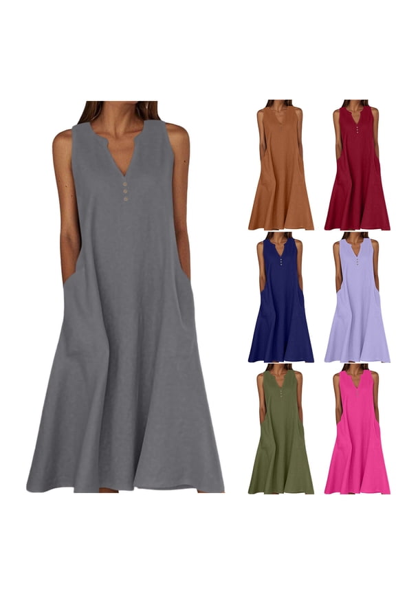 Sleeveless Maxi Dresses for Women Slip Dress Sundress Cotton Linen,Solid Color Lightweight Vestido mujer Juniors Dress