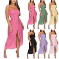 thumbnail image 1 of Vetsdori Sleeveless Midi Dresses for Women Casual Party Slip Dress Summer,Evening Gown Solid Color Crew Neck Pleated Ladies Dress Mujer, 1 of 6