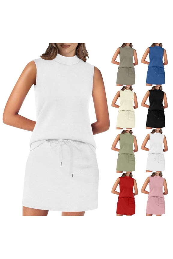 Sleeveless Mini Dresses for Women Casual Sundress Slip Dress Solid Color Summer Vacation High Neck,Outfits Tank Juniors Dress Beach