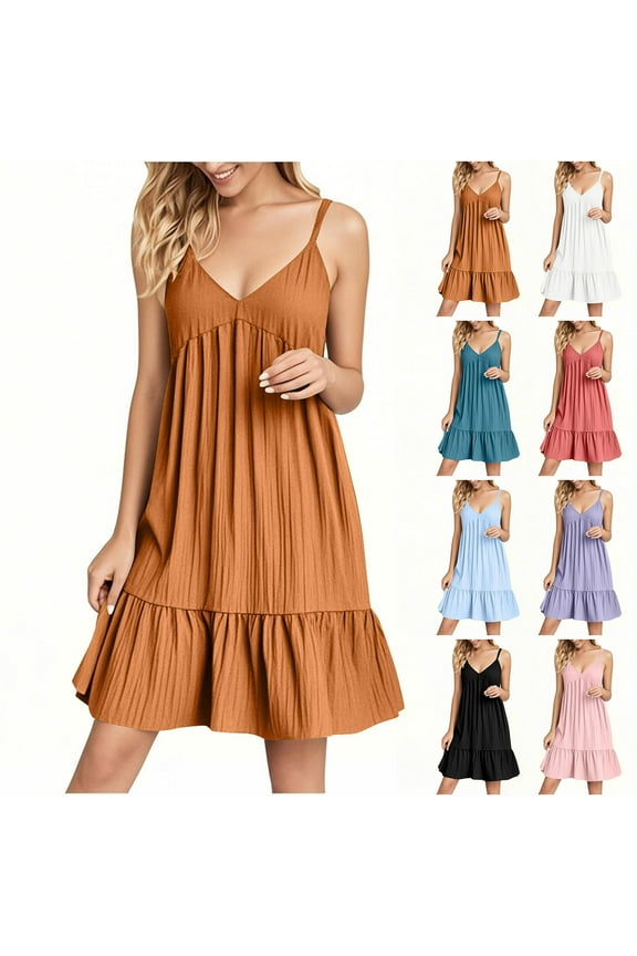 Sleeveless Mini Dresses for Women Casual Tank Slip Dress Beach Solid Color Summer Sundress,V-Neck Lightweight Juniors Dress Vacation