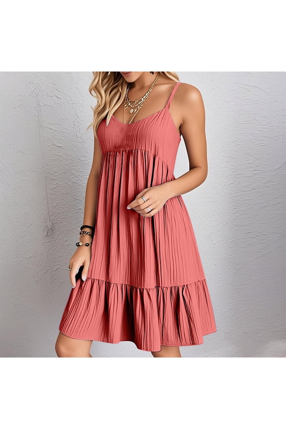 Sleeveless Mini Dresses for Women Holiday Red Slip Dress Plain Beach,Summer Tank Sundress V-Neck Juniors Dress Vacation