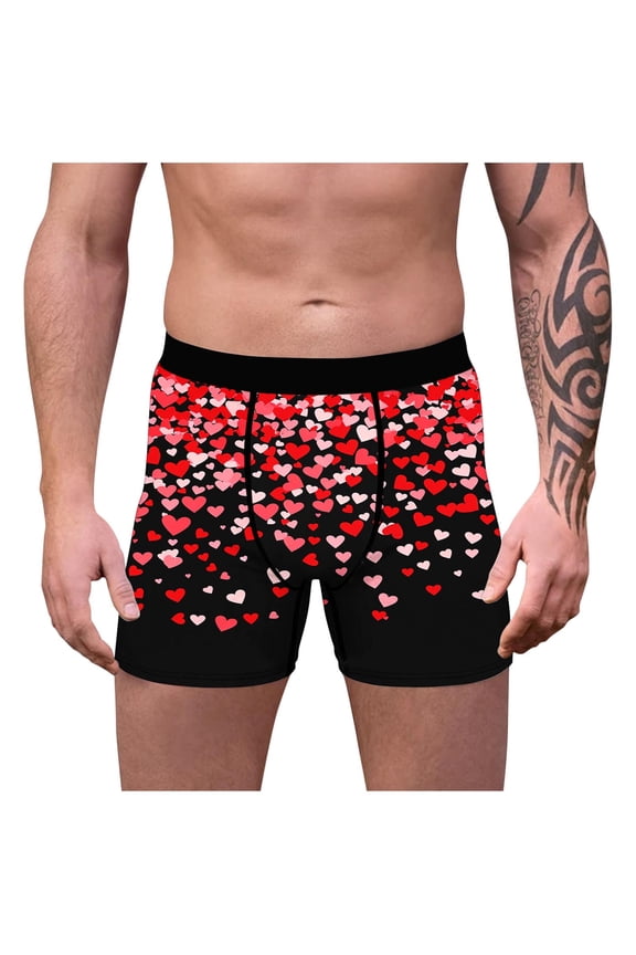 Soft Underwear for Men Valentine Cozy Boxers Trunks Elastic Waist Casual Ropa Hombre Mens Boxer Briefs Heart Print