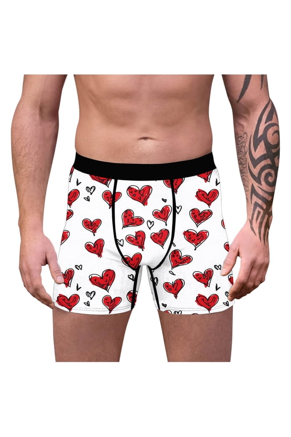 Soft Underwear for Men Valentines Boxers Cozy Casual Trunks Gift for Boyfriend Heart Print Mens Boxer Briefs Elastic Waist