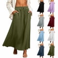 thumbnail image 1 of Vetsdori Summer Black Women's Fashion Casual Solid Color Elastic Waist Loose Pocket Layered Ruffle Ankle Length Skirt, 1 of 7