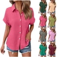 thumbnail image 1 of Vetsdori Summer Plain Woman Fashion Solid Color Button Pocket Short Sleeve Turndown Collar Blouse Tops, 1 of 7