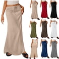 thumbnail image 1 of Vetsdori Summer Red Ladies Fashion Women Solid Color Elastic Waist Drawstring Ladies Long Skirt, 1 of 6