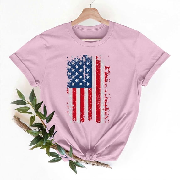 Vetsdori Summer T Shirts for Women American Flag Short Sleeve Pullover Red White and Blue 4th of July Graphic Independence Day , Casual Red White and Blue Womens Tops Fashion