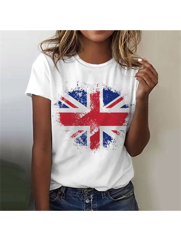 Summer T Shirts for Women July 4th Red White and Blue Pullover Graphic American Flag Independence Day Red White and Blue , Casual Short Sleeve Juniors Tops Fashion