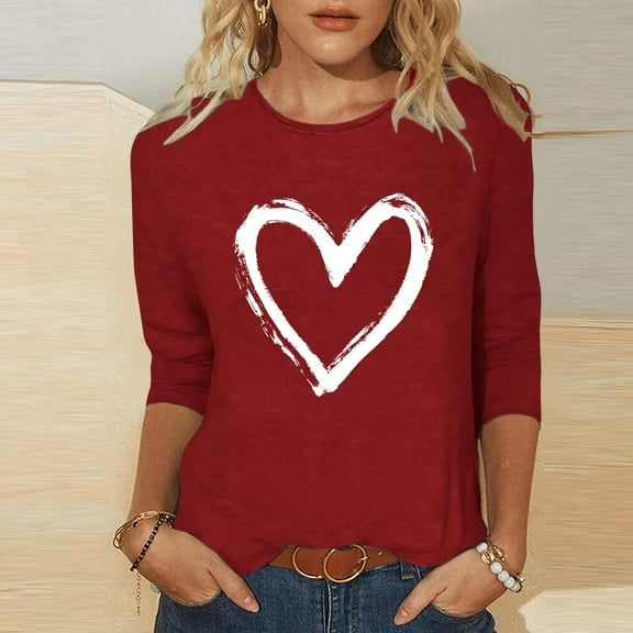 Vetsdori Summer Tops for Women Plus Size Valentine Blouses 3/4 Sleeve Crew Neck,Graphic Cute Fashion Ladies Shirts Gifts for Girlfriend