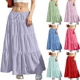 thumbnail image 1 of Vetsdori Summer Women Fashion Casual Comfy Ladies Solid A-Line Long Skirts Elastic Waist, 1 of 6