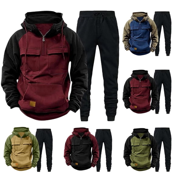 Vetsdori Sweat Suit 2 Piece Sets Mens,Mens Track Suits 2 PCS Set Hoodies,Loungewear Casual Workout Outfits Sports Athletic Gym Pocket Fleece Warm 1/4 Zipper,Hooded Sweatshirts and Joggings for Men