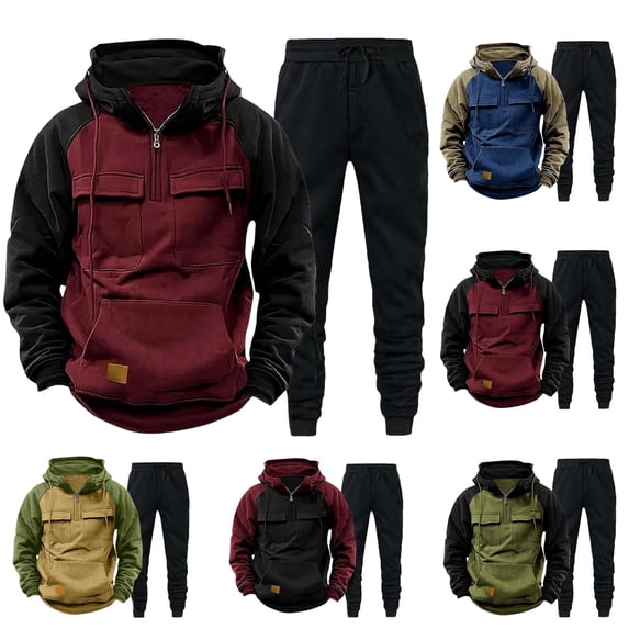 Vetsdori Sweat Suit 2 Piece Sets Mens,Mens Tracksuits Set 2 PCS Hoodies,Loungewear Casual Workout Outfits Sports Athletic Gym Pocket Fleece Warm 1/4 Zipper,Hooded Sweatshirts and Sweatpants for Men