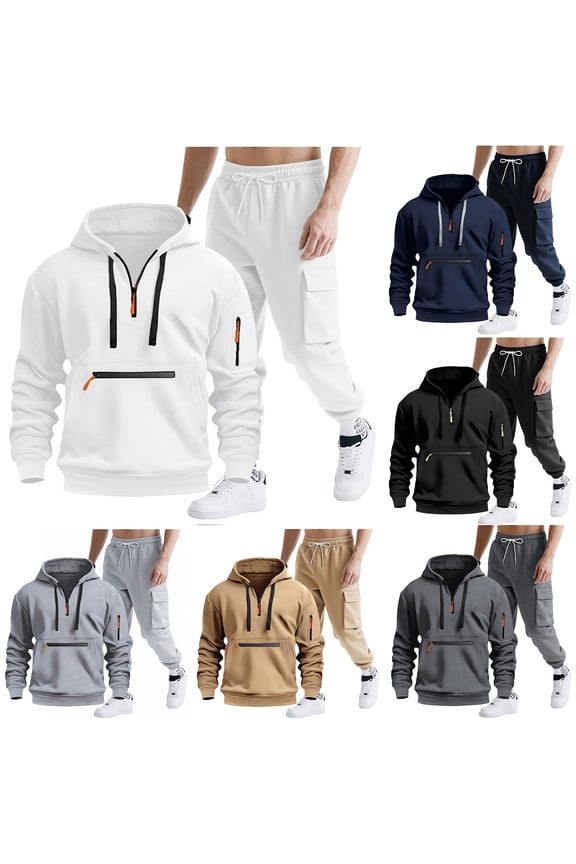 Sweat Suit for Men 2 Piece With Hoodie,Track Suit 2pcs Sets Mens,Casual Workout Outfits Athletic Pocket 1/4 Zipper,Hoodies and Sweatpants for Men